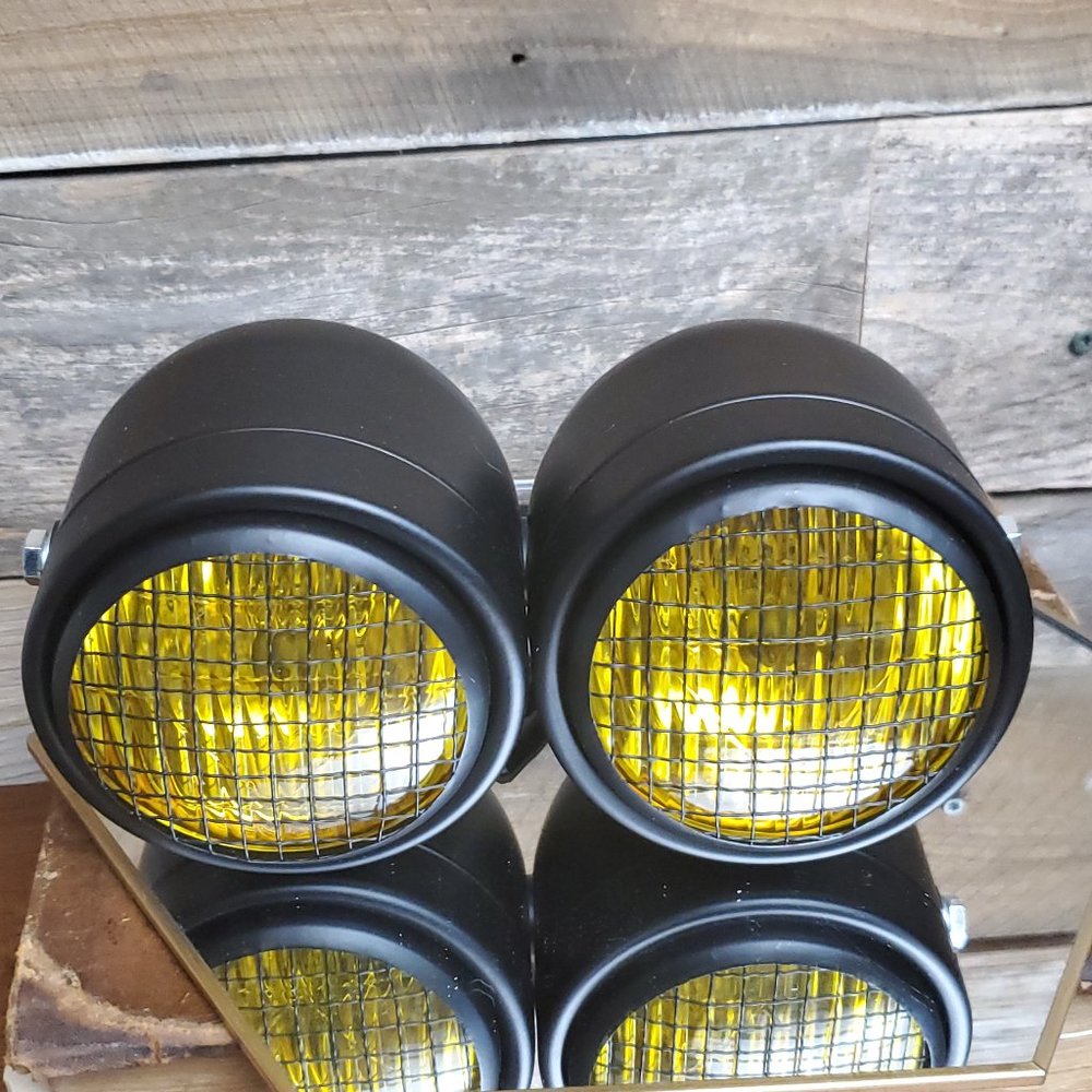 12V Retro Universal Dual Motorcycle Headlamps - Gold  NIB
